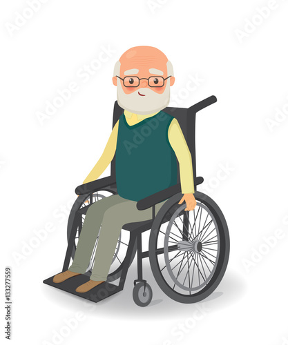 Senior man in wheelchair on a white background