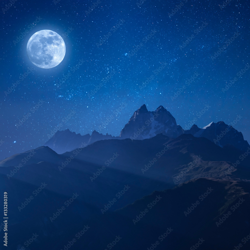Night Landscape with mountains and stars