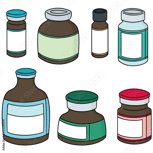 vector set of injection medicine vial