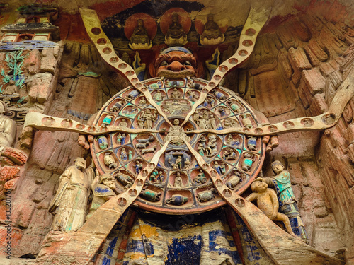 Tableau sur toile Wheel of Reincarnation, Ancient Buddhist Hillside Rock Carving - Dazu, Baodingsh