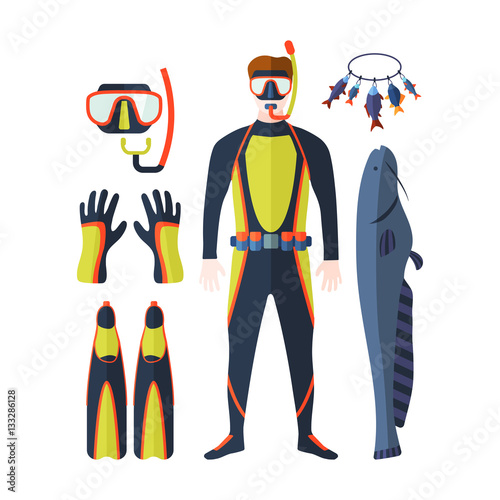Spearfishing vector set.