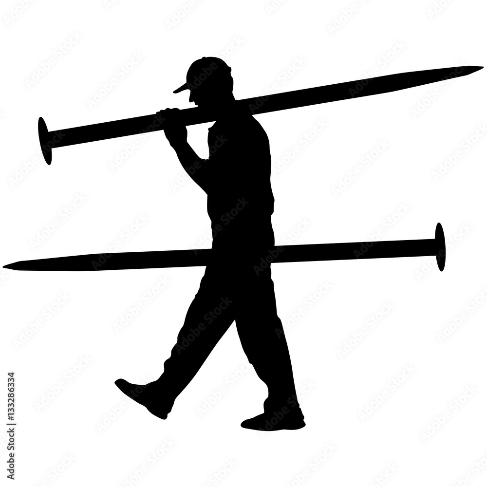 Silhouette Porter carrying the large nail in his hands, vector illustration  Stock Vector | Adobe Stock