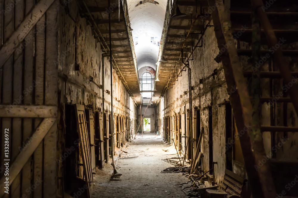 Old prison dark hallway