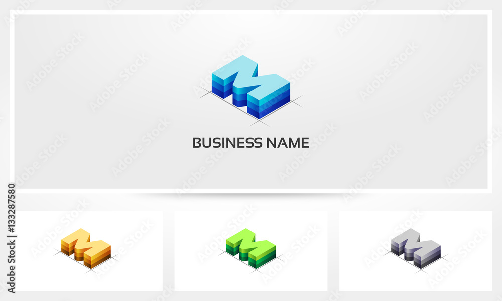 Letter M Block Stack Logo Letter M Block Stack Logo