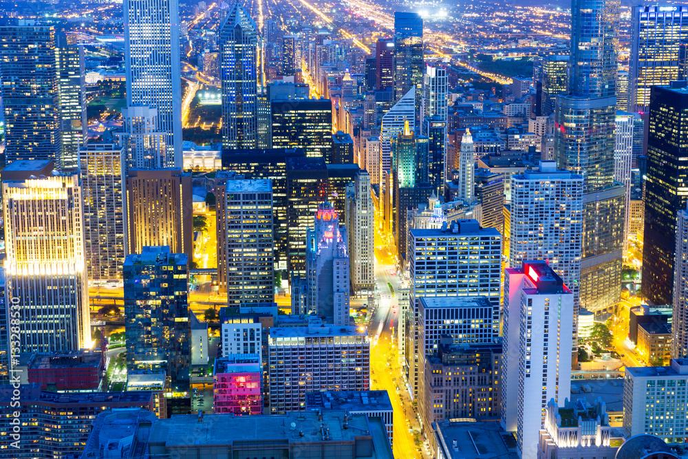 Fototapeta premium Skyscraper buildings, night view
