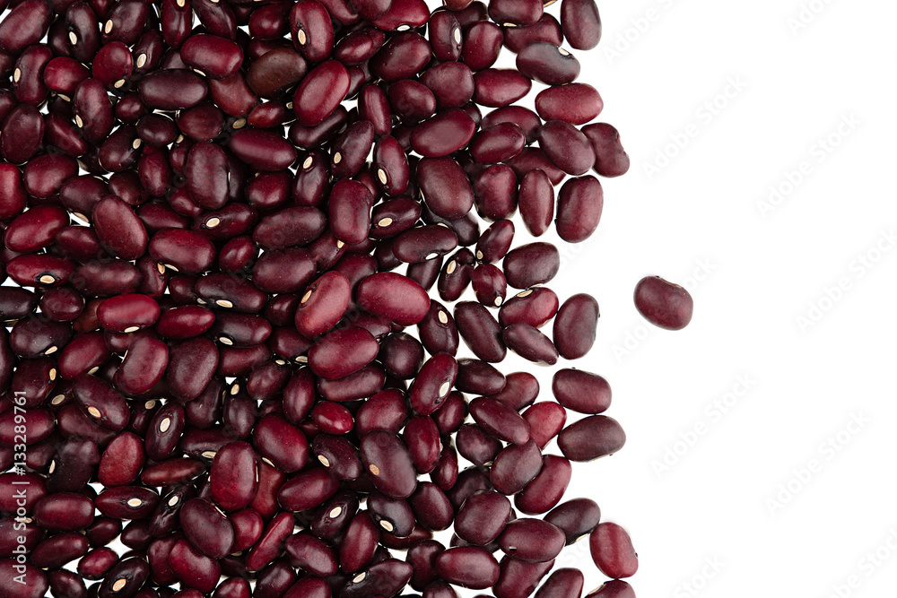 Border of red kidney beans closeup with copy space on white background. Isolated. Healthy protein food. Border of red kidney beans closeup with copy space on white background. Isolated. Healthy protein food.