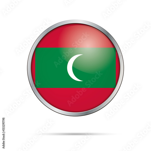 Free Download Vector Maldivian flag button. Maldives flag in glass button style with metal frame. - GFXLoad