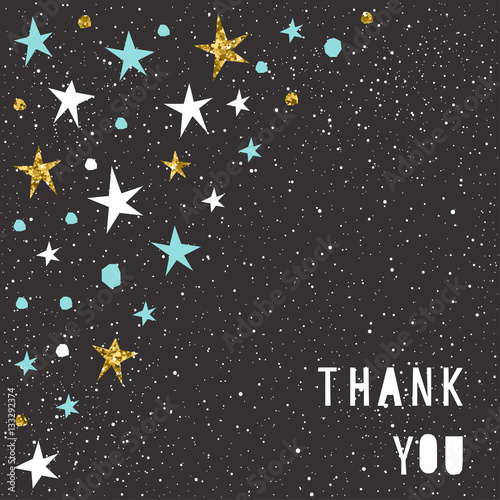 Thank you card template. Handmade blue, white and gold star and