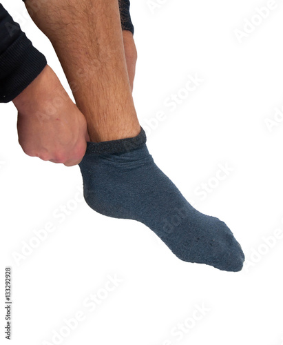Close up of a foot with sock.Diabetic foot care concept.