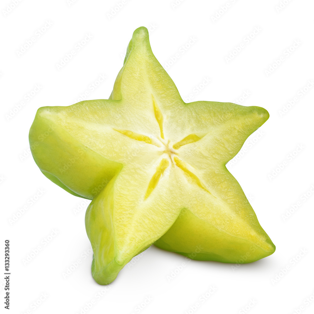 Fototapeta premium Slice of carambola fruit or starfruit isolated on white background with clipping path