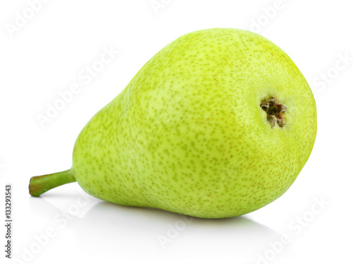 One green pear fruit isolated on white background with clipping path