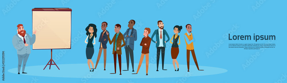 Business People Group Presentation Flip Chart, Businesspeople Team Training Conference Meeting Flat Vector Illustration Business People Group Presentation Flip Chart, Businesspeople Team Training Conference Meeting Flat Vector Illustration