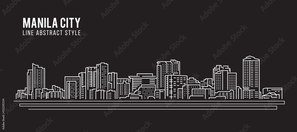 Fototapeta Cityscape Building Line art Vector Illustration design - Manila city