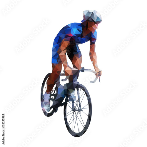 Polygonal road cyclist, abstract geometric vector silhouette