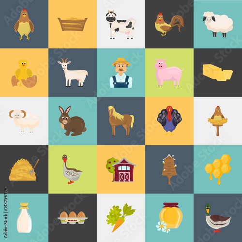 Fototapeta Naklejka Na Ścianę i Meble -  Set of cute agriculture icons/ Flat design for web and mobile