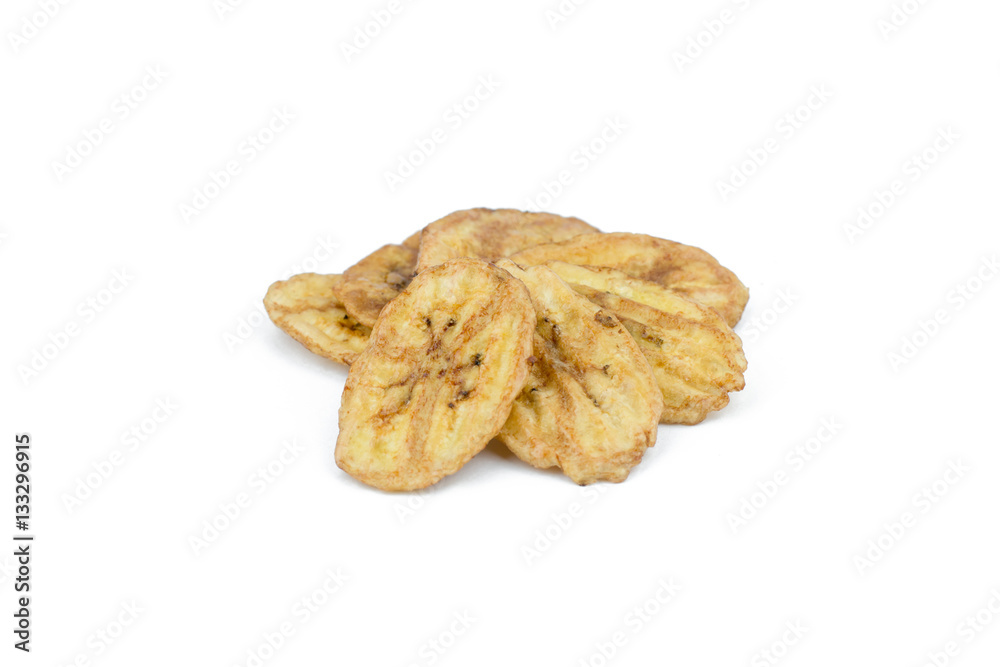 Dried banana slices isolated on white background Dried banana slices isolated on white background