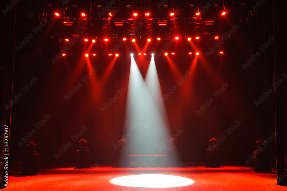 Free stage with lights, lighting devices. - obrazy, fototapety, plakaty 