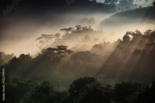 Majestic sunset in the mountains landscape. Dramatic sky.