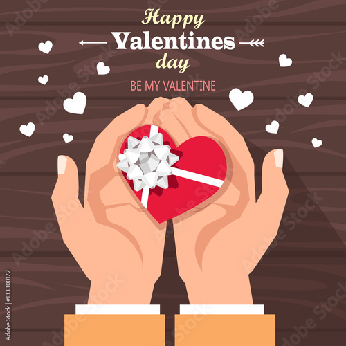 heart with a bow in hands. cartoon vector illustration for Valentine's day