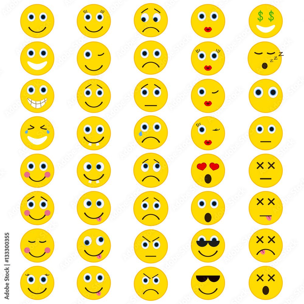 Set of Emoticons. Set of Emoji in trendy flat style. Isolated vector illustration on white background. Set of Emoticons. Set of Emoji in trendy flat style. Isolated vector illustration on white background.