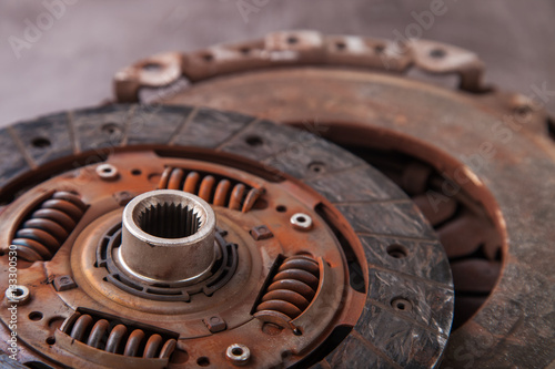 old rusty details of automobile coupling  selective focus