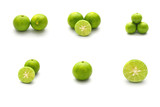 Isolated set of fresh lime and sliced fresh lime on white background