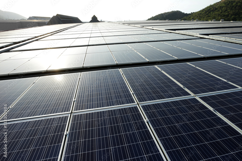 Large Scale Solar PV Rooftop Sunset Backlight