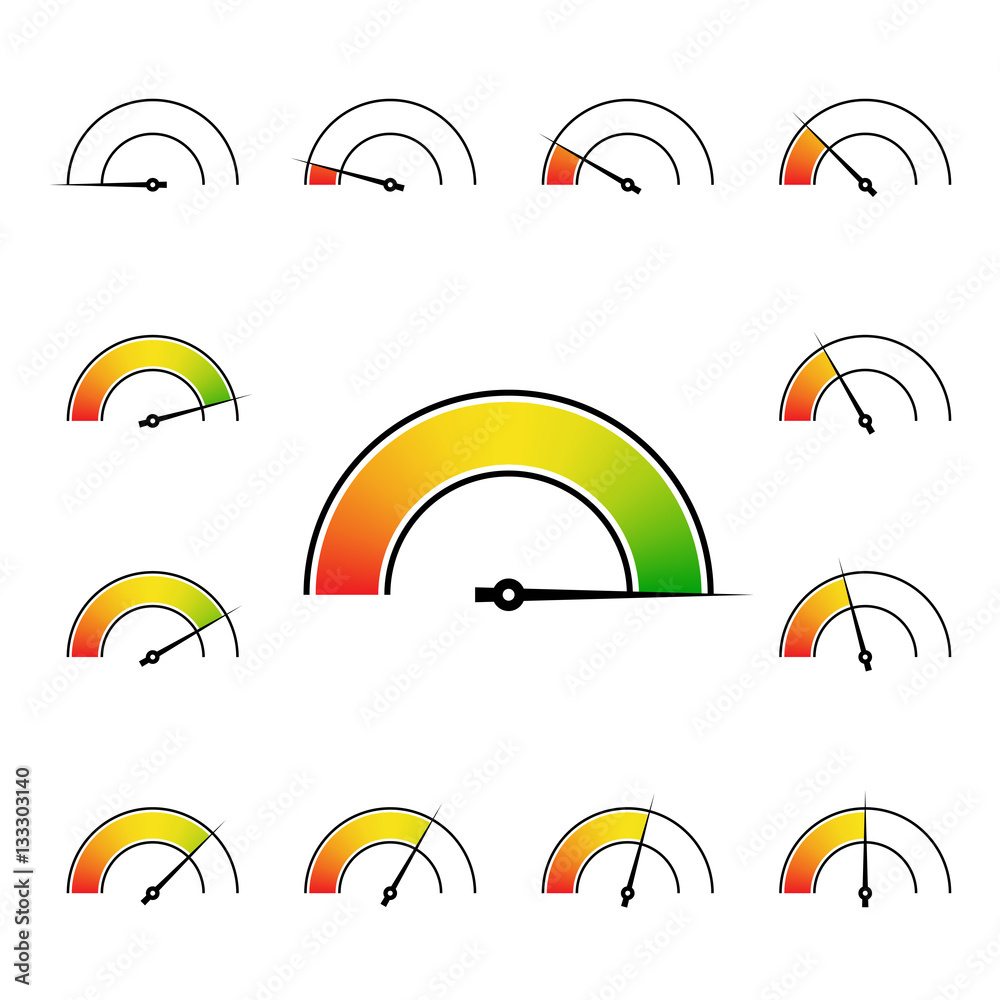 meter signs infographic gauge element from red to green vector