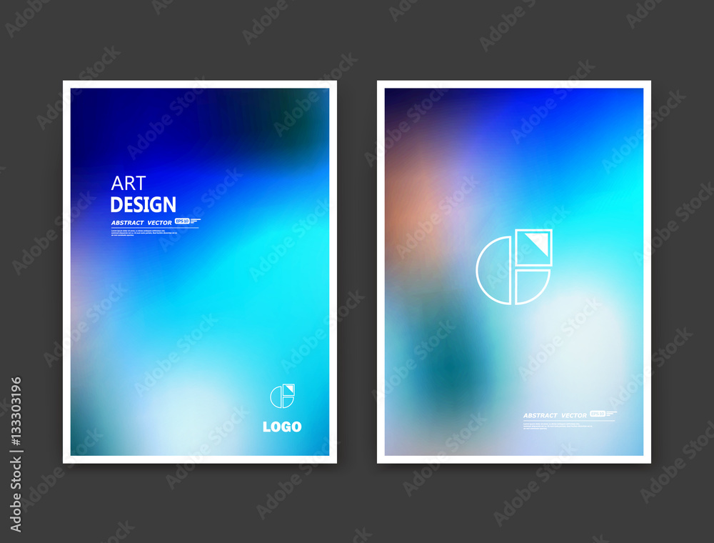 Abstract composition. Rainbow color editable texture. Patch blue, azure multicolor construction. White monogram banner form. A4 brochure title sheet set. Creative figure icon. Logo surface flyer.