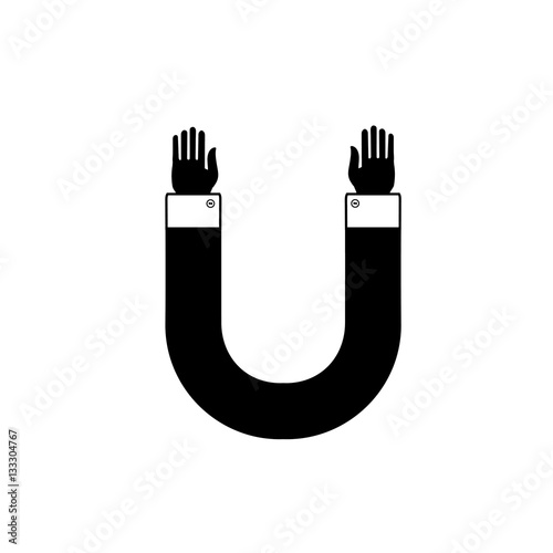 Horseshoe magnet with the hands.