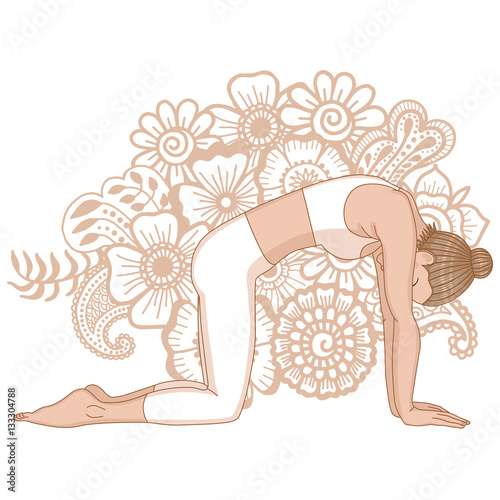 Women silhouette. Cat yoga pose. Marjaryasana