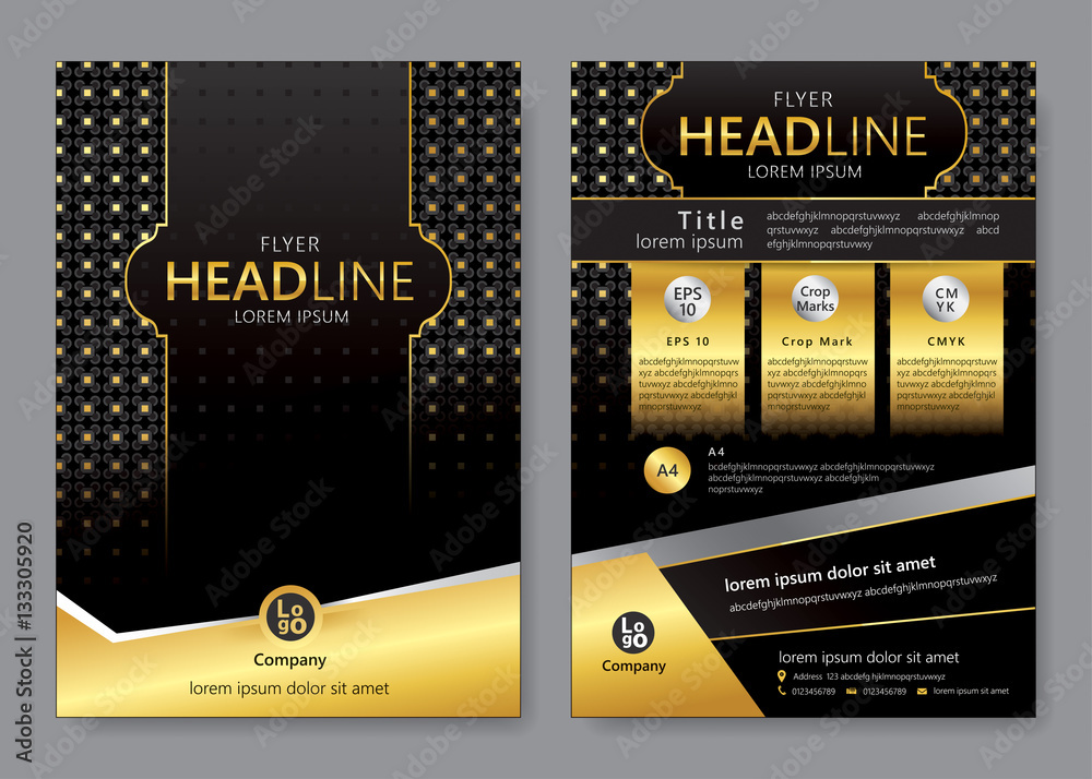Brochure template design with gold theme design. Vector illustration