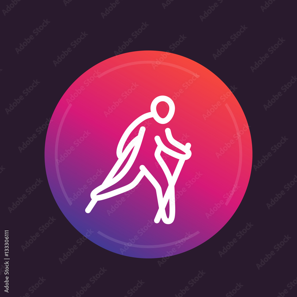 nordic walking line icon, sign, vector illustration