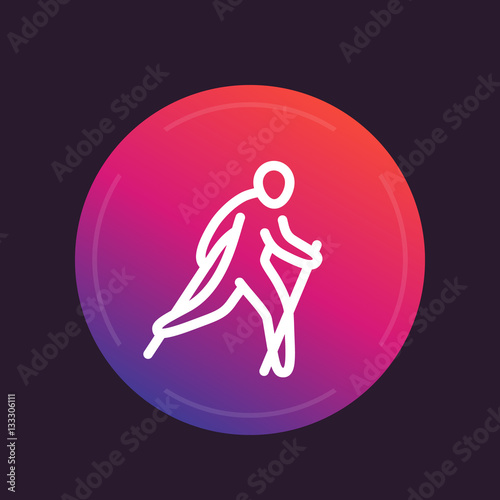 nordic walking line icon, sign, vector illustration