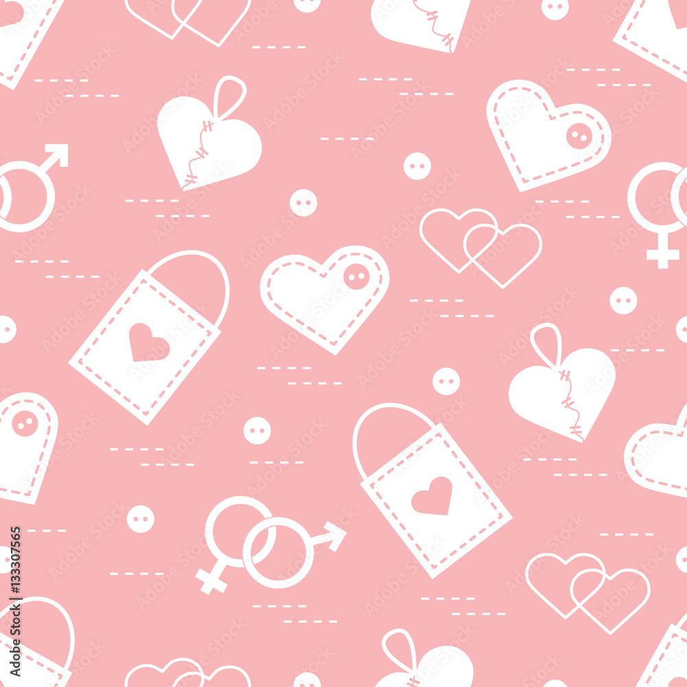 Cute seamless pattern with variety romantic elements. Greeting c