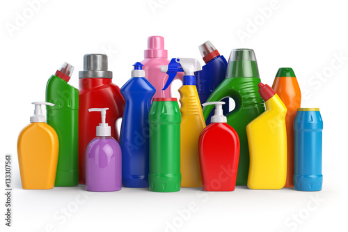 Detergent bottles or contaners. Cleaning supplies isolated on wh © Maksym Yemelyanov