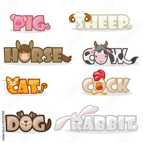 cartoon pets, funny cute animal text name