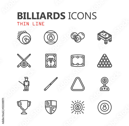 Simple modern set of billiards icons. Premium collection. Vector illustration.