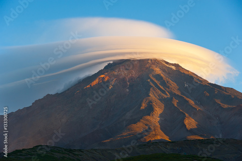 Koryaksky volcano in a cloudy 