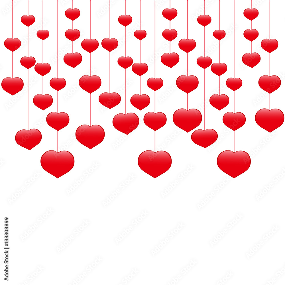 Hearts on threads template for greeting cards. Valentine's Day.