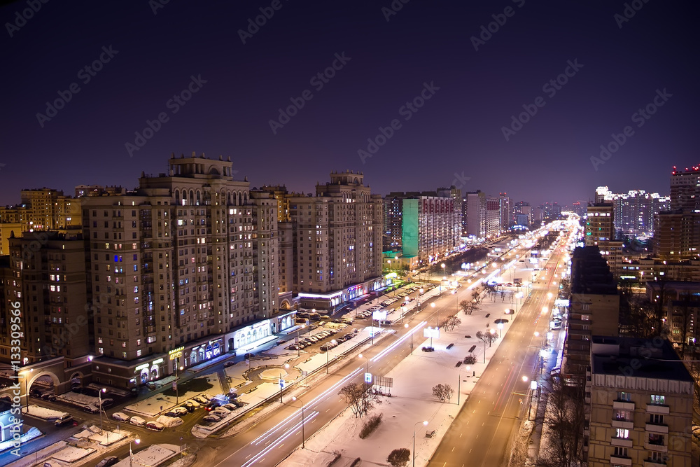 Night cityscape of one of the sleeping area of Moscow