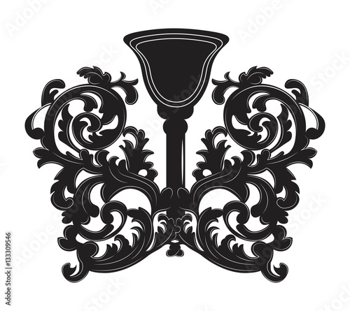 Baroque style wall lamp on white background. Luxury decor accessory design. V...