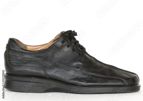 vintage style Black leather shoes on white background