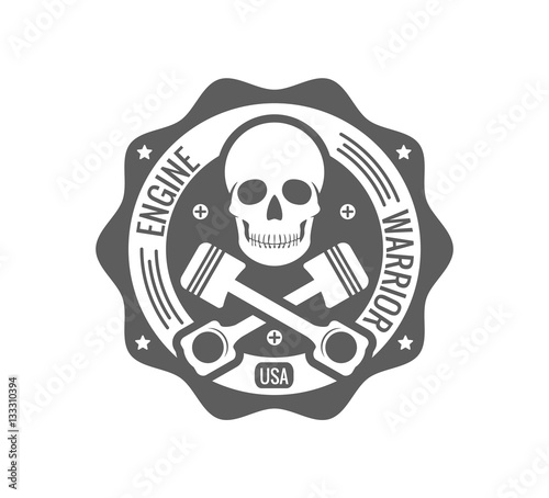 Race Bikers Garage Repair Service Emblem or Motorcycling Club Tournament Label. Vector illustration