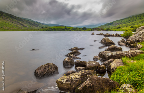 Llynnau Mymbyr lakes located in Dyffryn Mymbyr, valley running from the village of Capel Curig to the Pen-y-Gwryd Snowdonia, north-west Wales photo
