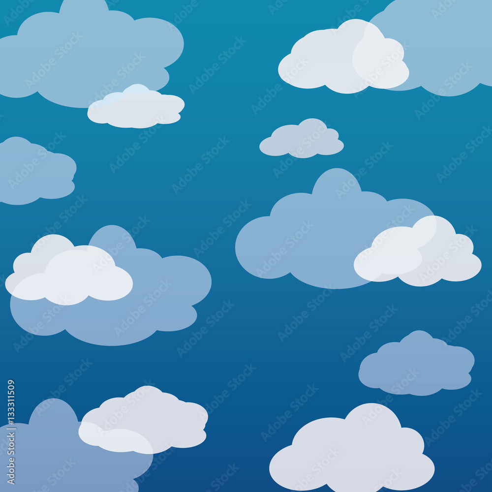 Simple cloud blue and white cartoon vector background or wallpaper
