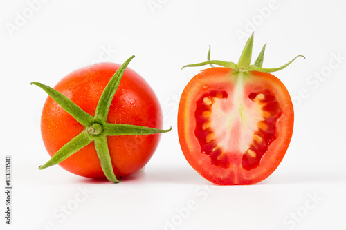 fresh tomato on white background.