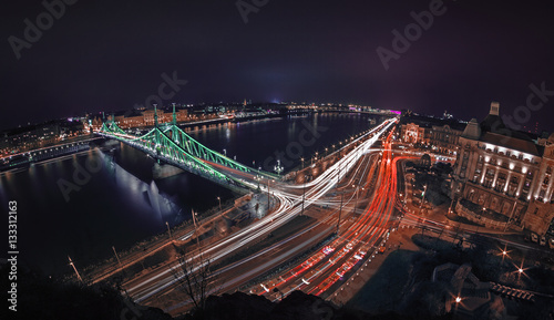 Photography Night traffic near the river