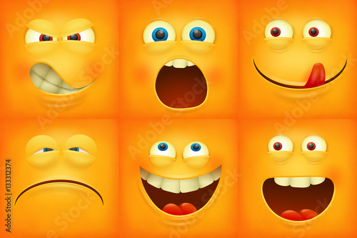 Set of emoticons yellow faces emoji characters icons