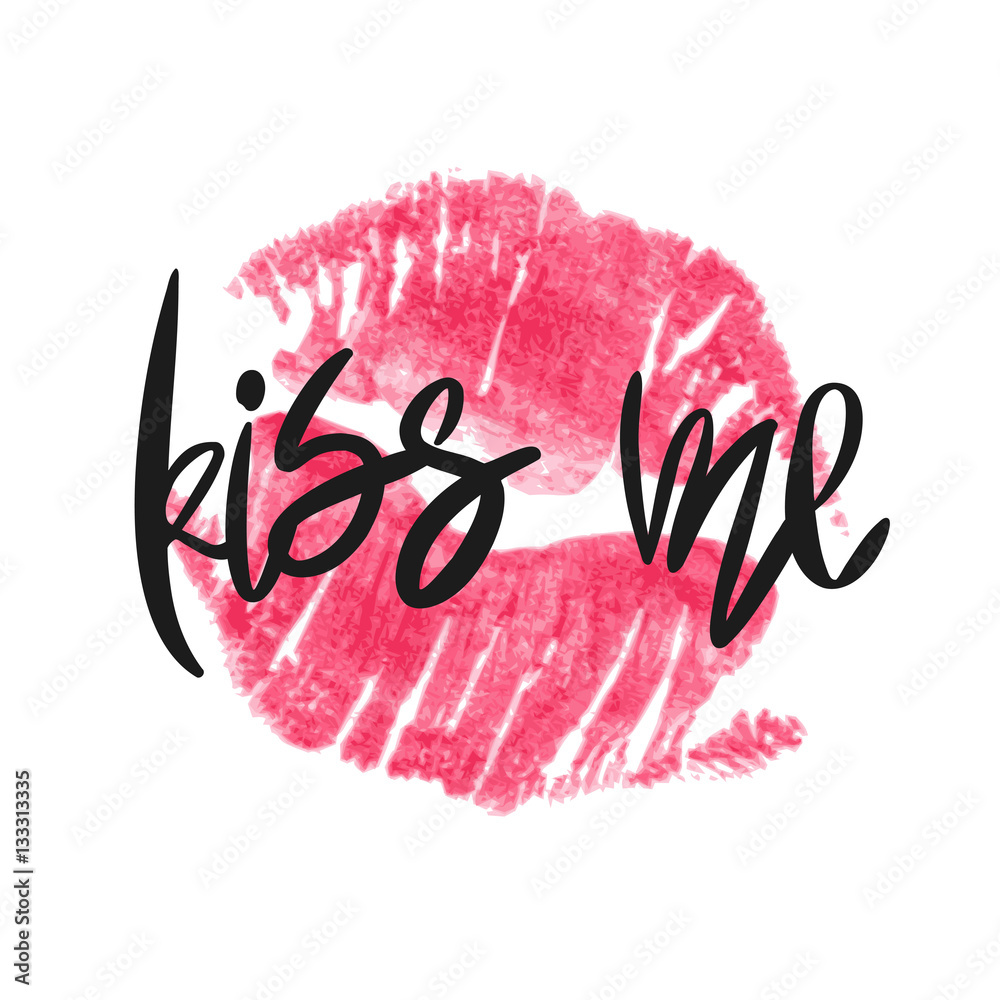 Fotografie Romantic print with lettering and lipstick imprint